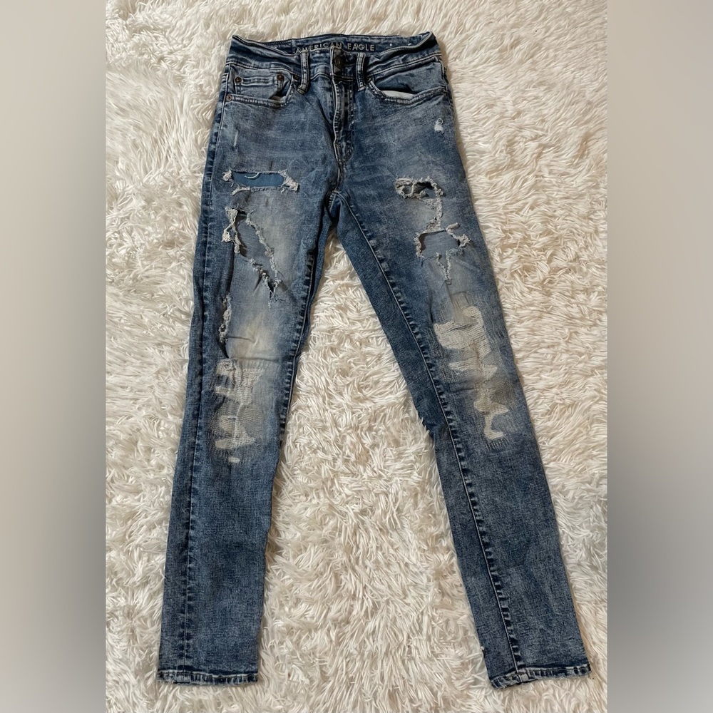 American Eagle Grunge Punk Next Level Flex Super Skinny Mens 28x30 Distressed